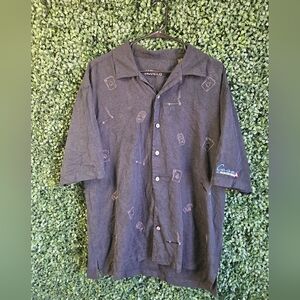 Mens XL Aureus Silk Blend Embroidered Black Button Casino Shirt